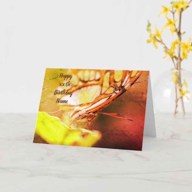 Butterfly Face Nature Art Personalized Birthday  Card (Yellow Flower)