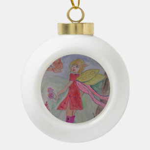 Butterfly Fairy  Ceramic Ball Christmas Ornament