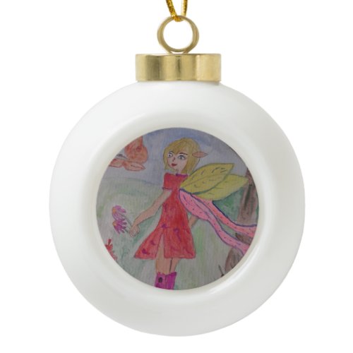 Butterfly Fairy  Ceramic Ball Christmas Ornament
