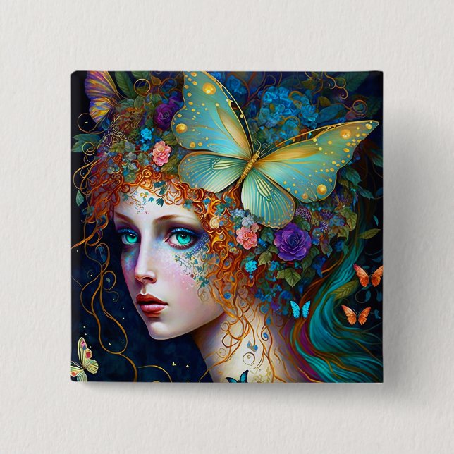 Butterfly Fairy Elf Lady Fantasy Art Button (Front)