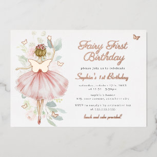 Butterfly Fairy First 1st Birthday Foil Invitation