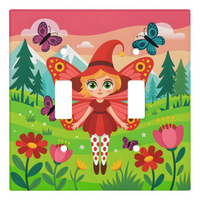 Butterfly Fairy Illustration in Whimsical Forest Light Switch Cover (Front)