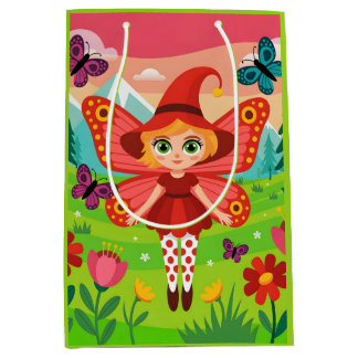Butterfly Fairy Illustration in Whimsical Forest Medium Gift Bag