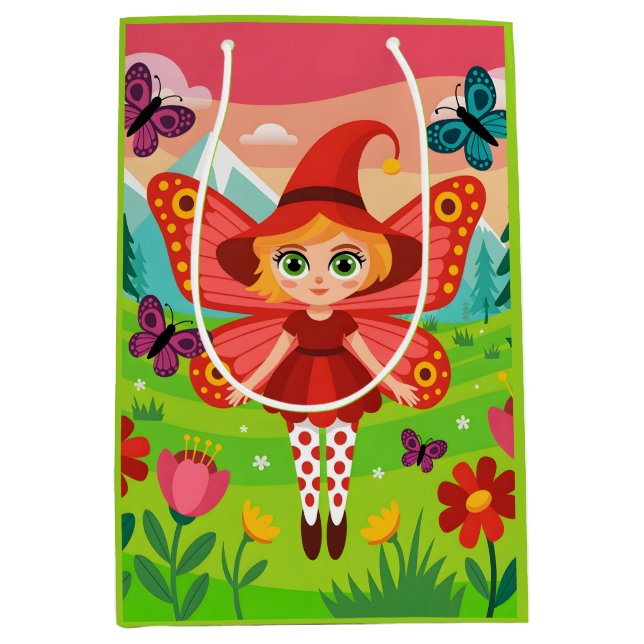 Butterfly Fairy Illustration in Whimsical Forest Medium Gift Bag (Front)