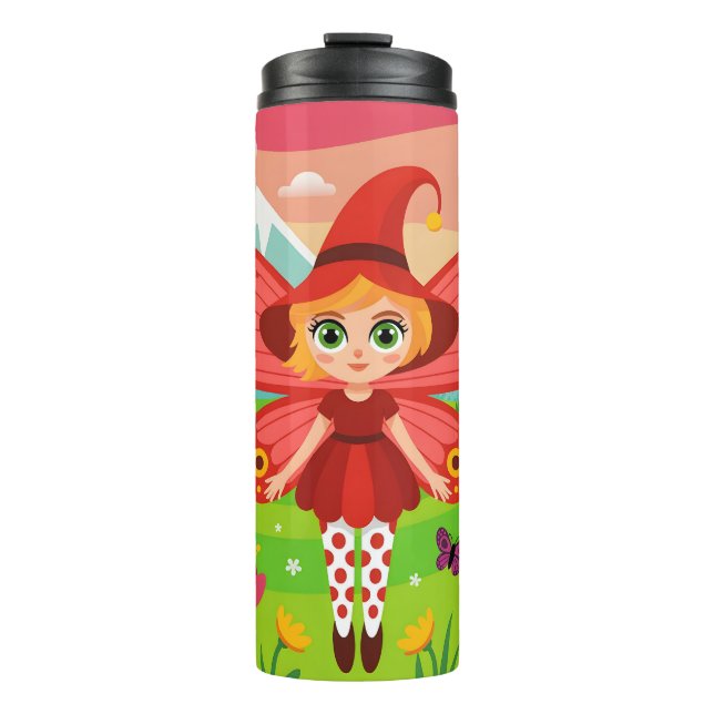 Butterfly Fairy Illustration in Whimsical Forest Thermal Tumbler (Front)