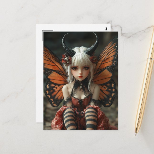 Butterfly Fairy Woman Postcard (Front/Back In Situ)
