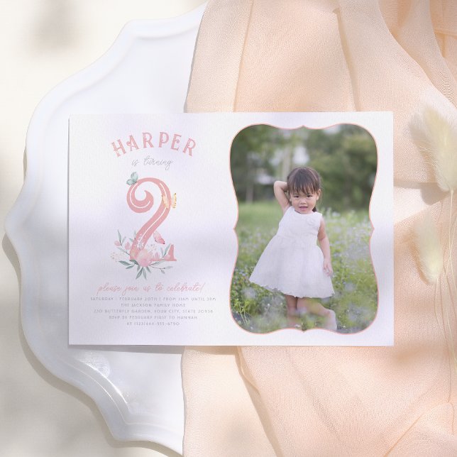 Butterfly Fairytale Floral Girl Photo Birthday Invitation (Creator Uploaded)