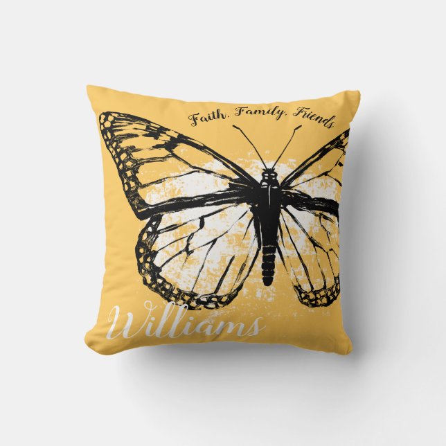 Butterfly Faith Family Friends Inspirational Peach Throw Pillow (Front)