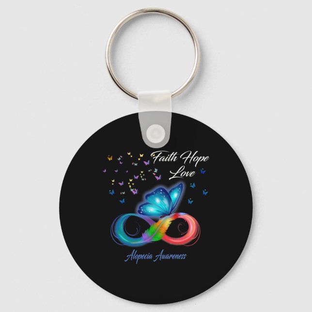 Butterfly Faith Hope Love Alopecia Awareness 1 Keychain (Front)