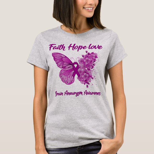 Butterfly Faith Hope Love Brain Aneurysm Awareness T-Shirt (Front)