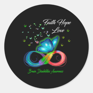 Butterfly Faith Hope Love Brain Disabilities Aware Classic Round Sticker