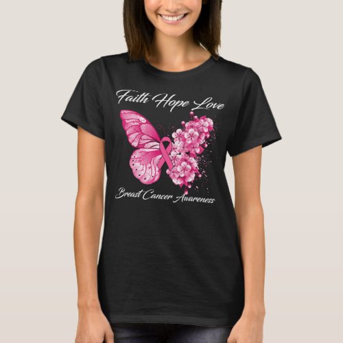 Butterfly Faith Hope Love Breast Cancer Awareness T_Shirt