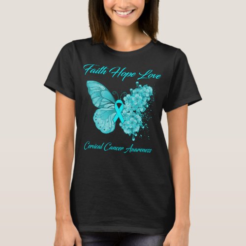 Butterfly Faith Hope Love Cervical Cancer  T_Shirt