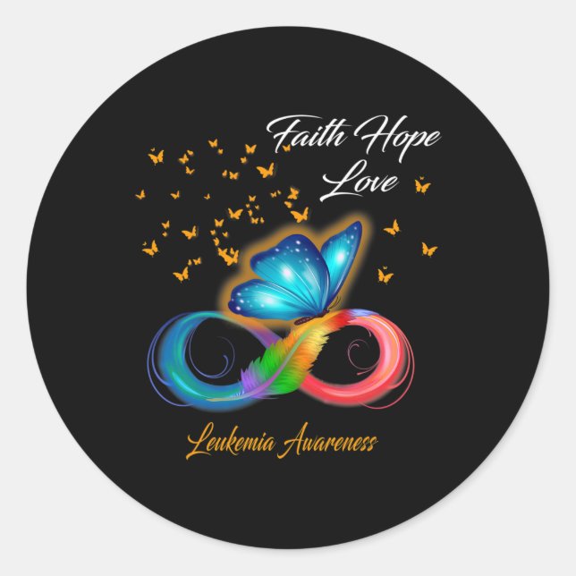 Butterfly Faith Hope Love Leukemia Awareness  Classic Round Sticker (Front)
