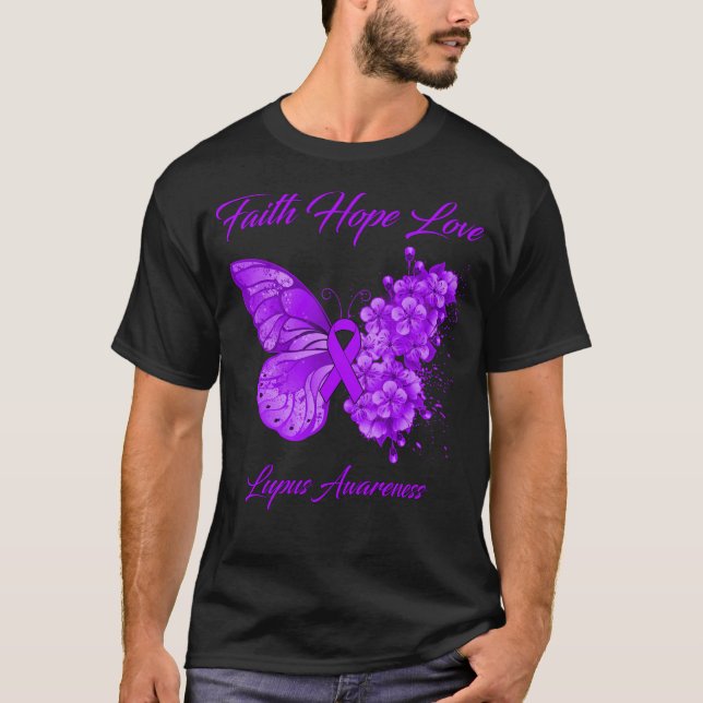 Butterfly Faith Hope Love Lupus Awareness T-Shirt (Front)