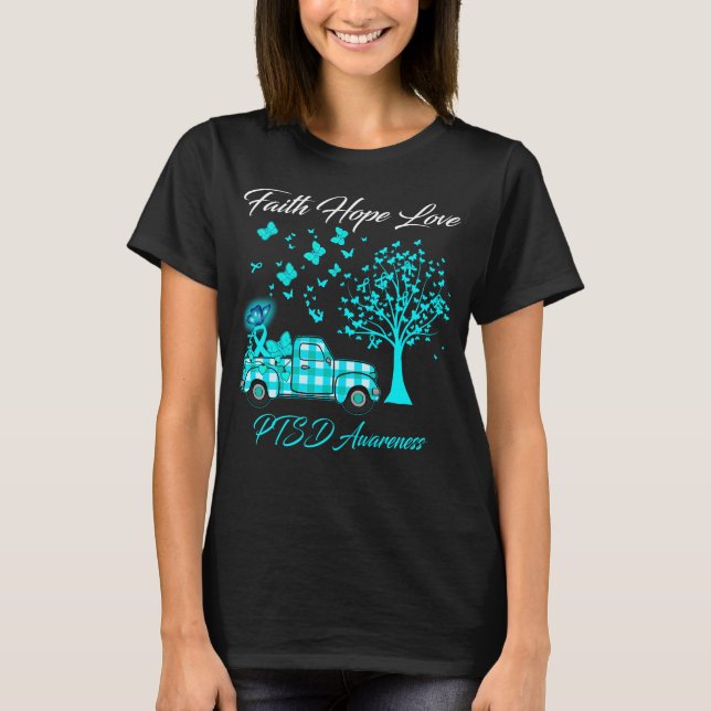 Butterfly Faith Hope Love PTSD Awareness T-Shirt (Front)