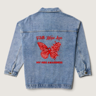 Butterfly Faith Hope Love Red Ribbon HIV AIDS Day  Denim Jacket