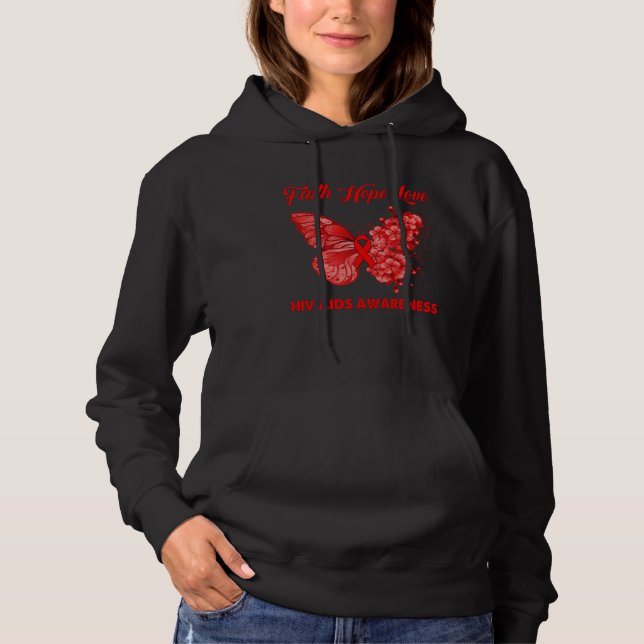 Butterfly Faith Hope Love Red Ribbon HIV AIDS Day  Hoodie (Front)
