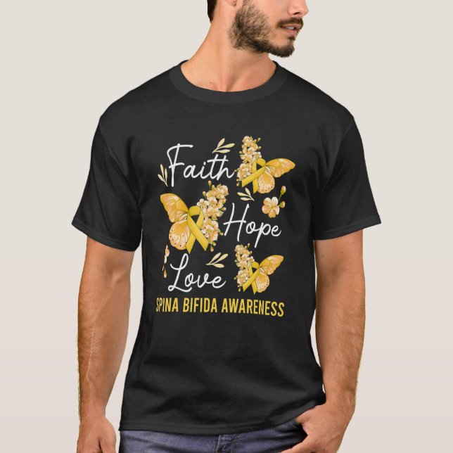 Butterfly Faith Hope Love Ribbon Spina Bifida Awar T-Shirt (Front)