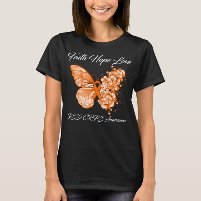 Butterfly Faith Hope Love RSD CRPS Awareness T-Shirt (Front)