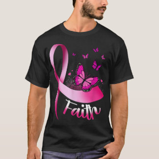 Butterfly Faith Pink Ribbon Cancer Breast Awarenes T-Shirt