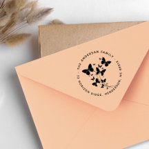 Butterfly Family Name Round Return Address