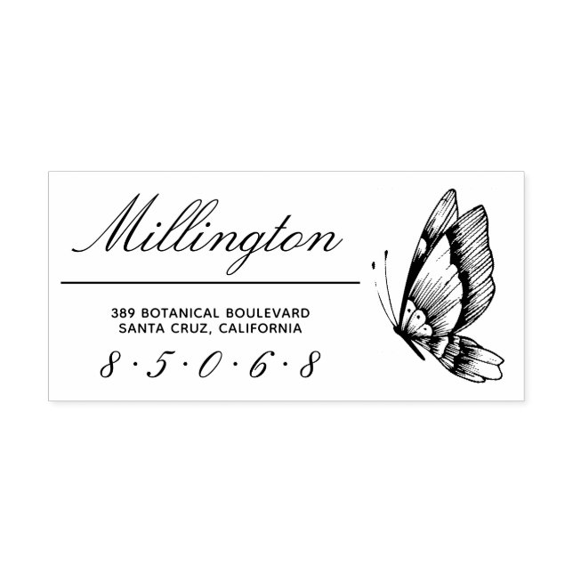 Butterfly | Family Name Script Return Address Rubber Stamp (Imprint)