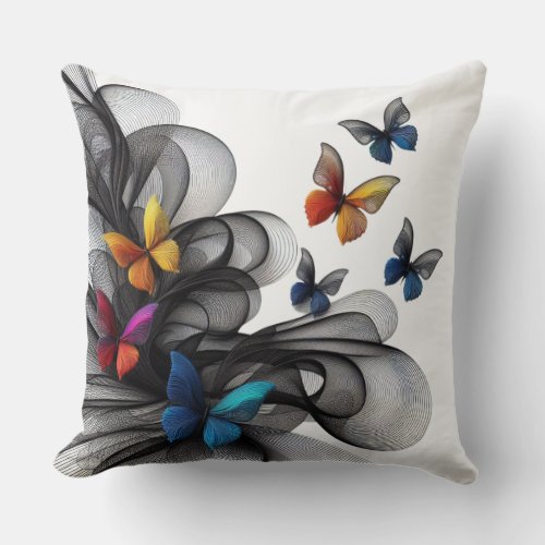 Butterfly Fantasy Colorful Imaginative Interior   Throw Pillow