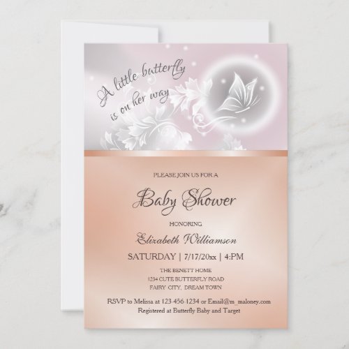 Butterfly Fantasy  Rose Gold Foil Baby Shower Invitation
