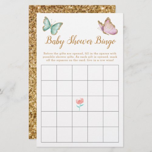 Butterfly Faux Gold Baby Shower Bingo Game