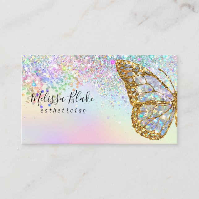 butterfly faux pastel glitter  business card (Front)