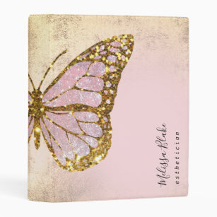 butterfly faux pink glitter mini binder