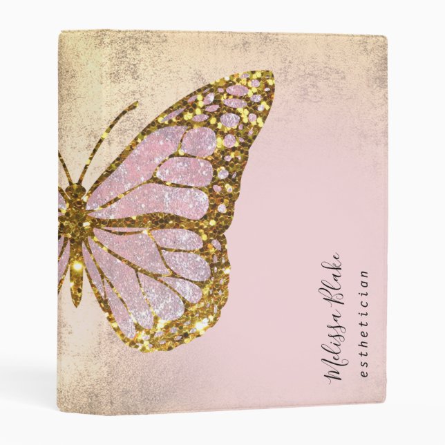 butterfly faux pink glitter mini binder (Front/Spine)