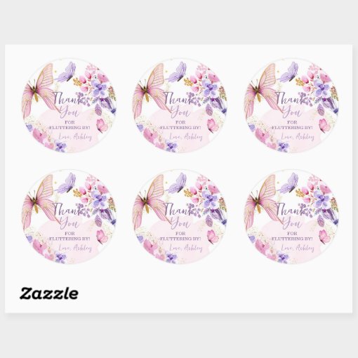 Butterfly Favor Fluttering By Girl Birthday Favor Classic Round Sticker ...