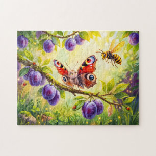 Butterfly Fears Hornet in Plum Tree Jigsaw Puzzle