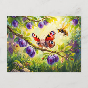 Butterfly Fears Hornet in Plum Tree Postcard