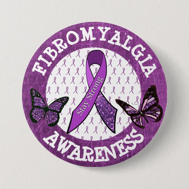 Butterfly  Fibromyalgia Awareness Ribbon Button (Front)