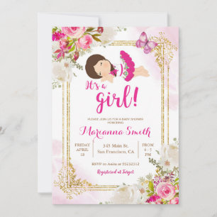 Butterfly Fiesta Mexican Pink Flowers Baby Shower Invitation