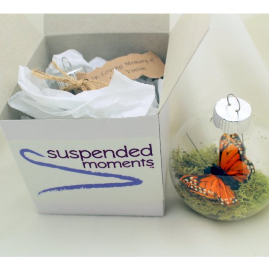 Butterfly Filled Glass Memorial Christmas Ornament (Gift Box)