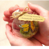 Butterfly Filled Glass Memorial Christmas Ornament (Front)