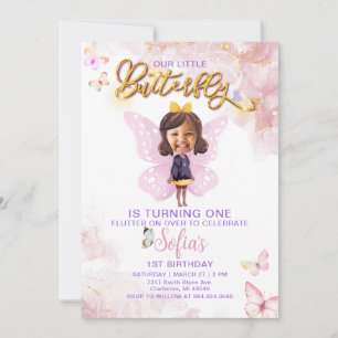 Butterfly First Birthday Girl 1st Invitation