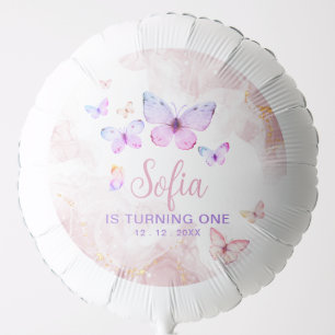 Butterfly First Birthday Girl 1st Pink Purple Balloon