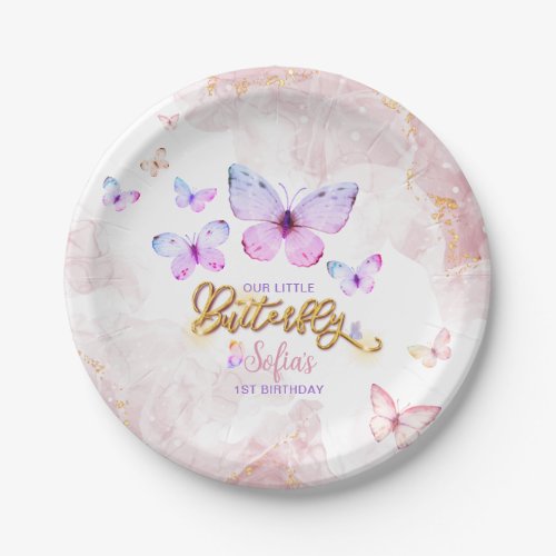 Butterfly First Birthday Girl 1st Pink Purple Paper Plates