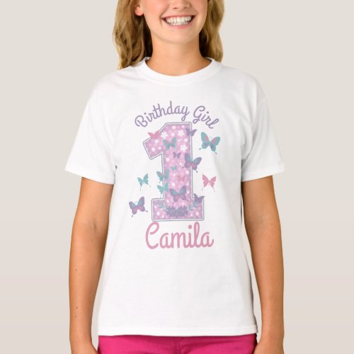 Butterfly First Birthday Girl T_Shirt