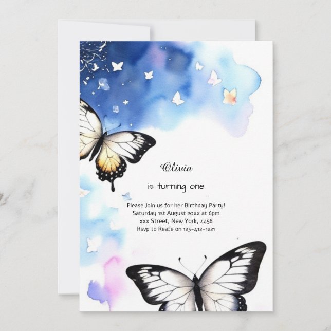 Butterfly First Birthday Invitation (Front)