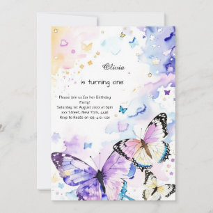 Butterfly First Birthday Invitation