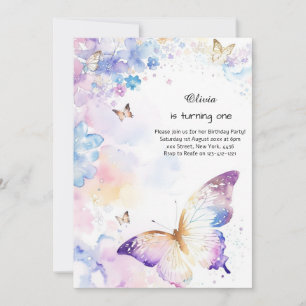 Butterfly First Birthday Invitation