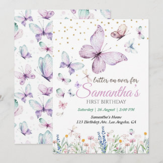 Butterfly First Birthday Invitation