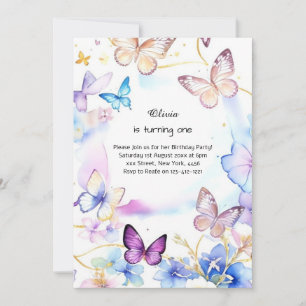 Butterfly First Birthday Invitation