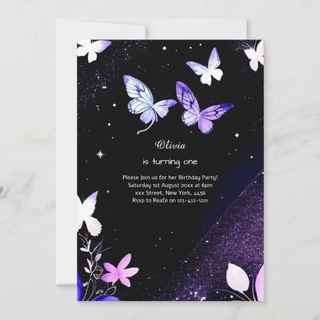 Butterfly First Birthday Invitation (Front)